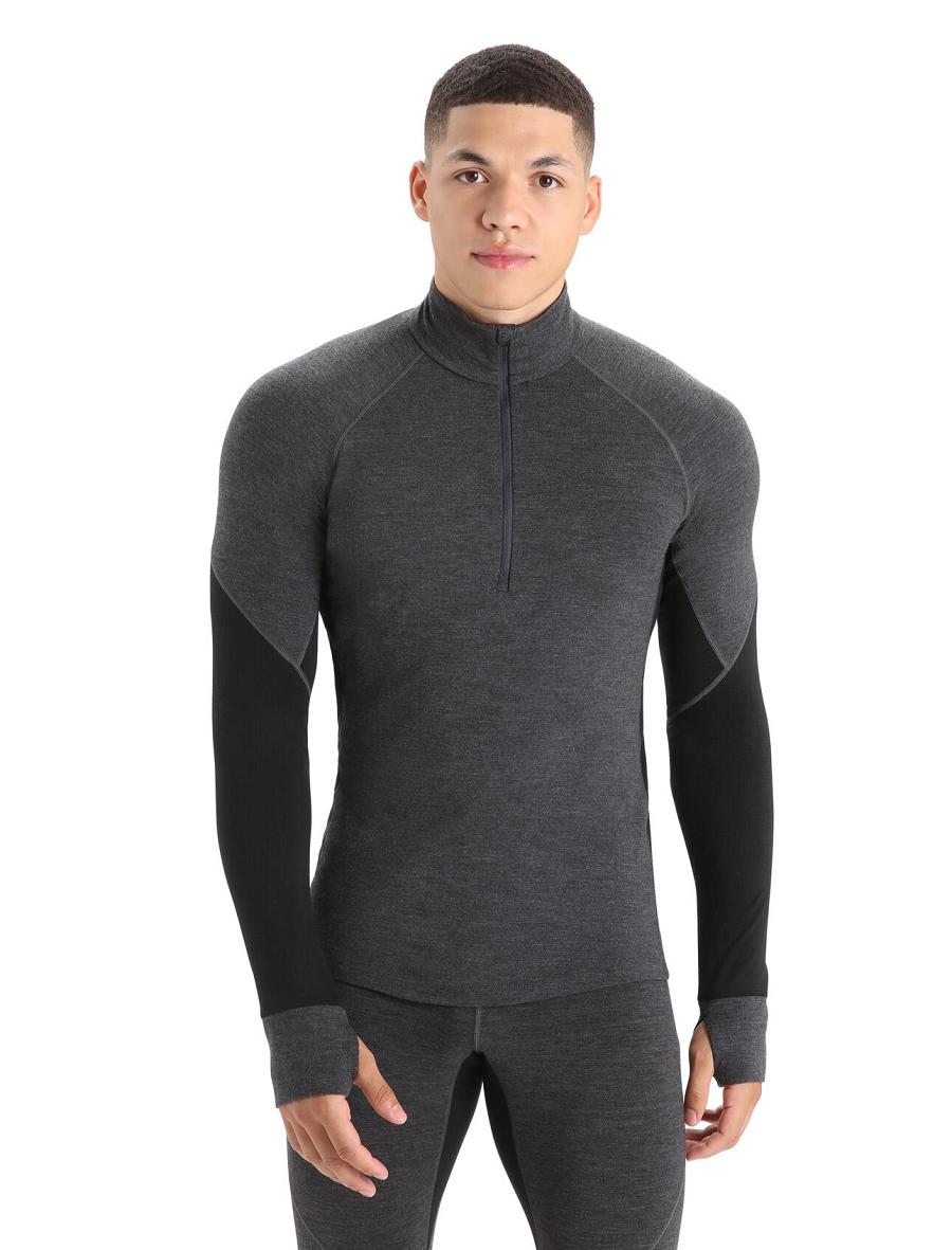 Icebreaker BodyfitZone™ Merino 260 Zone Long Sleeve Half Zip Thermal Top Férfi Base Layers Fekete | HU 1349LISH